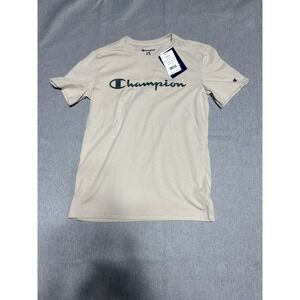 Champion T-Shirt Kids Size L 12 Sand Khaki Script Logo Graphic Tee